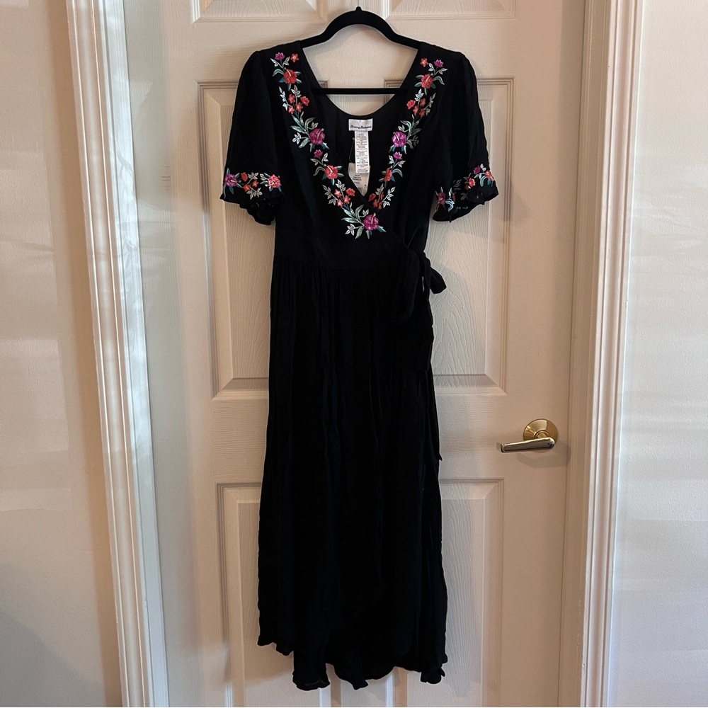 NWT Tommy Bahama Black Embroidered Wrap Maxi Dress